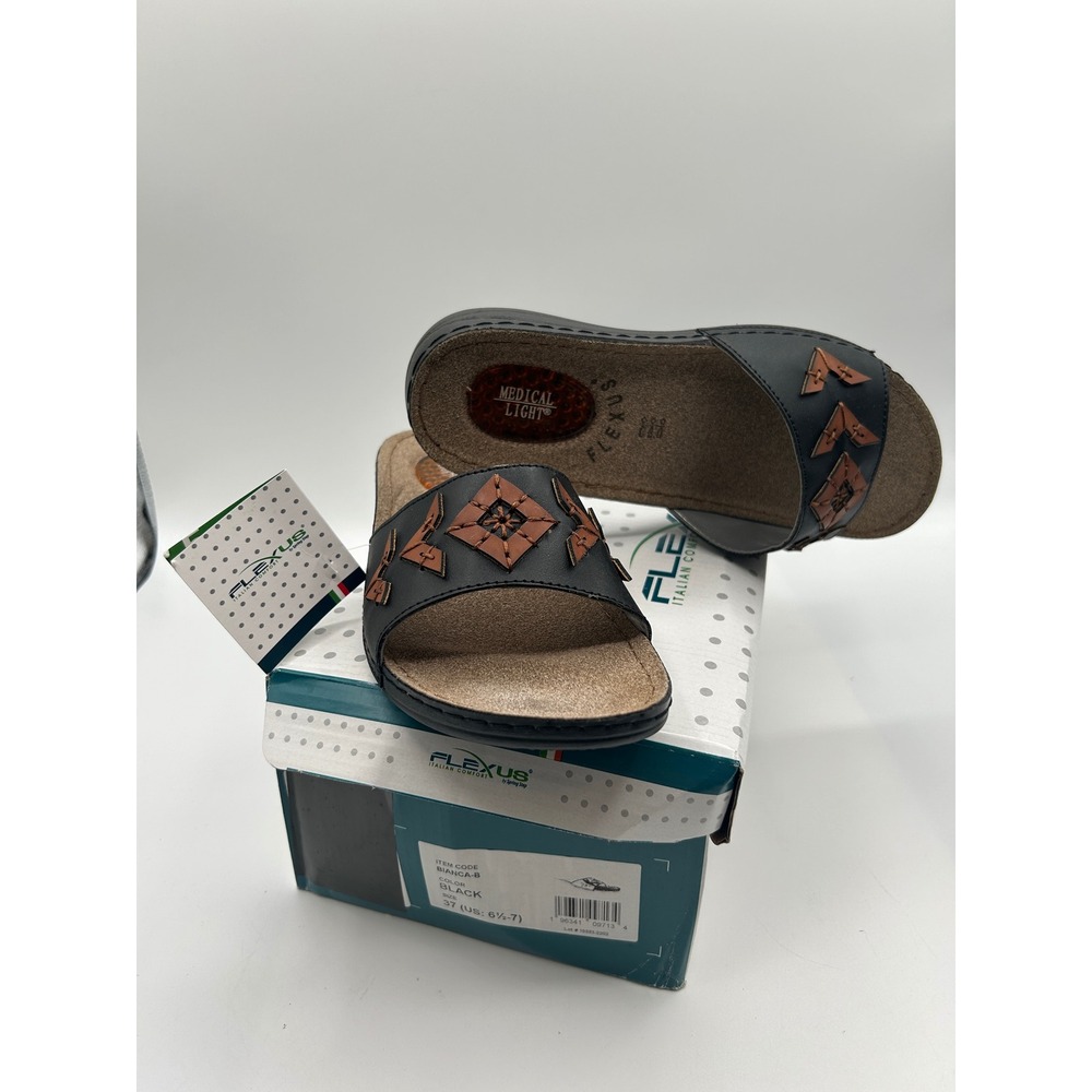 Flexus by Spring Step Bianca-B Black Slide Sandals Medical Light Comfort Size 37